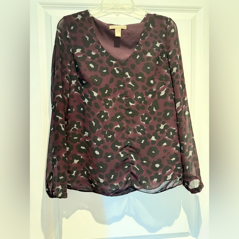 Purple cheetah blouse small sheer lightweight